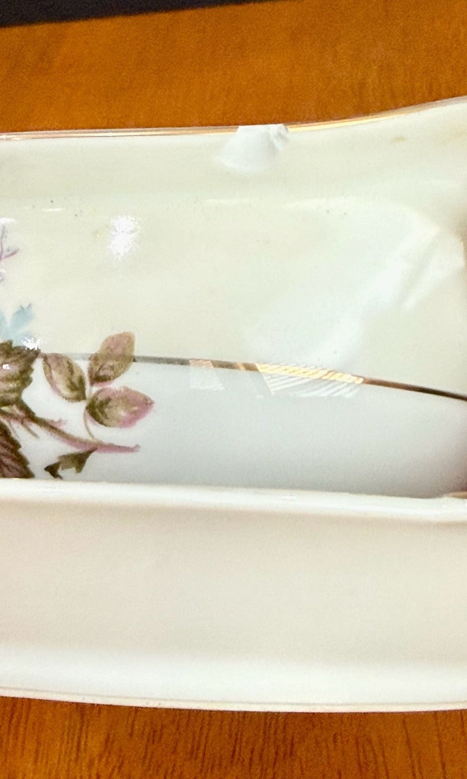 Vintage Made in Japan Moss Rose Gravy Boat with Attached Underplate Red White