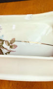 Vintage Made in Japan Moss Rose Gravy Boat with Attached Underplate Red White