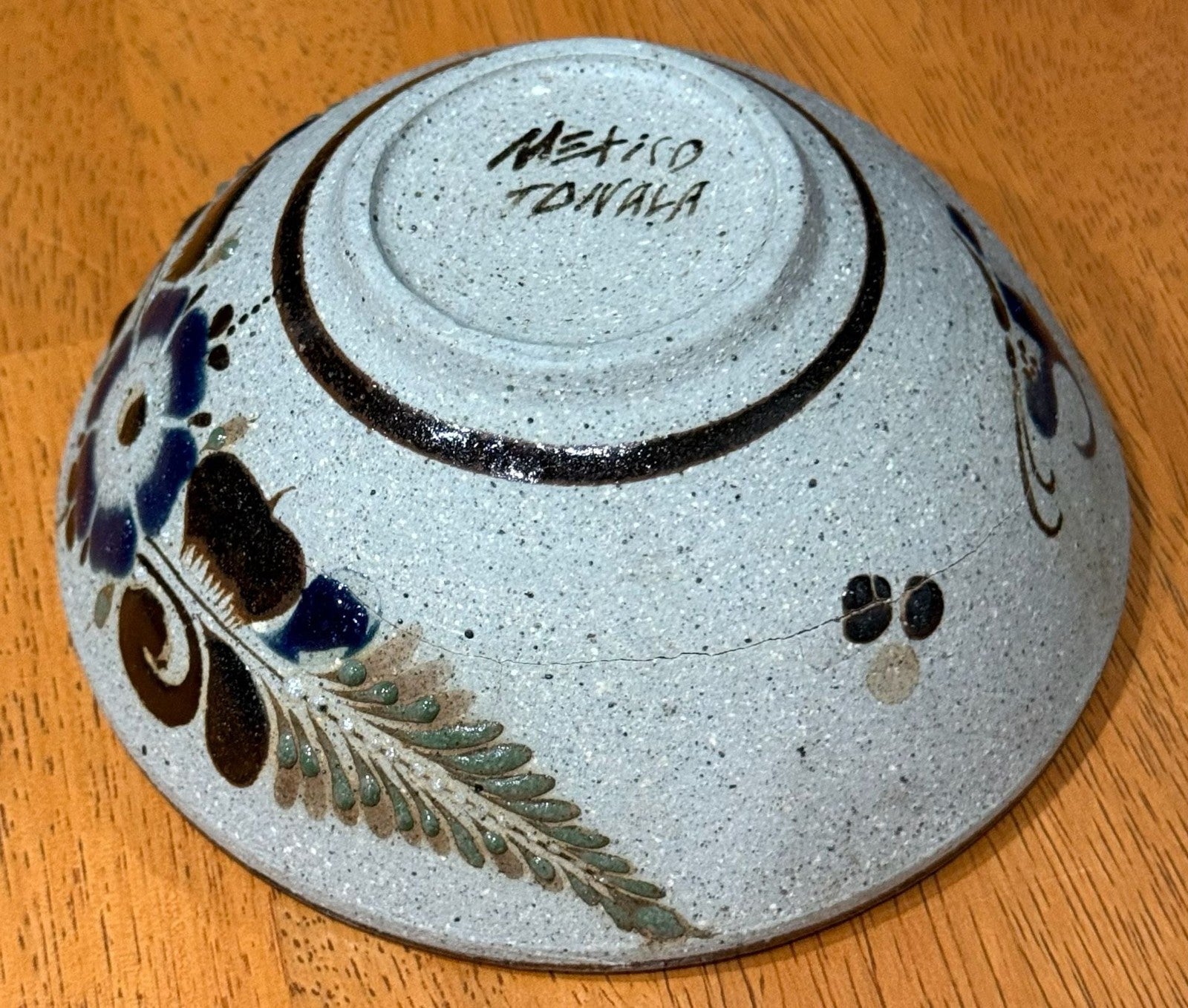 Vintage Tonala Mexico Hand Painted Sandstone Pottery Floral Bowl 5