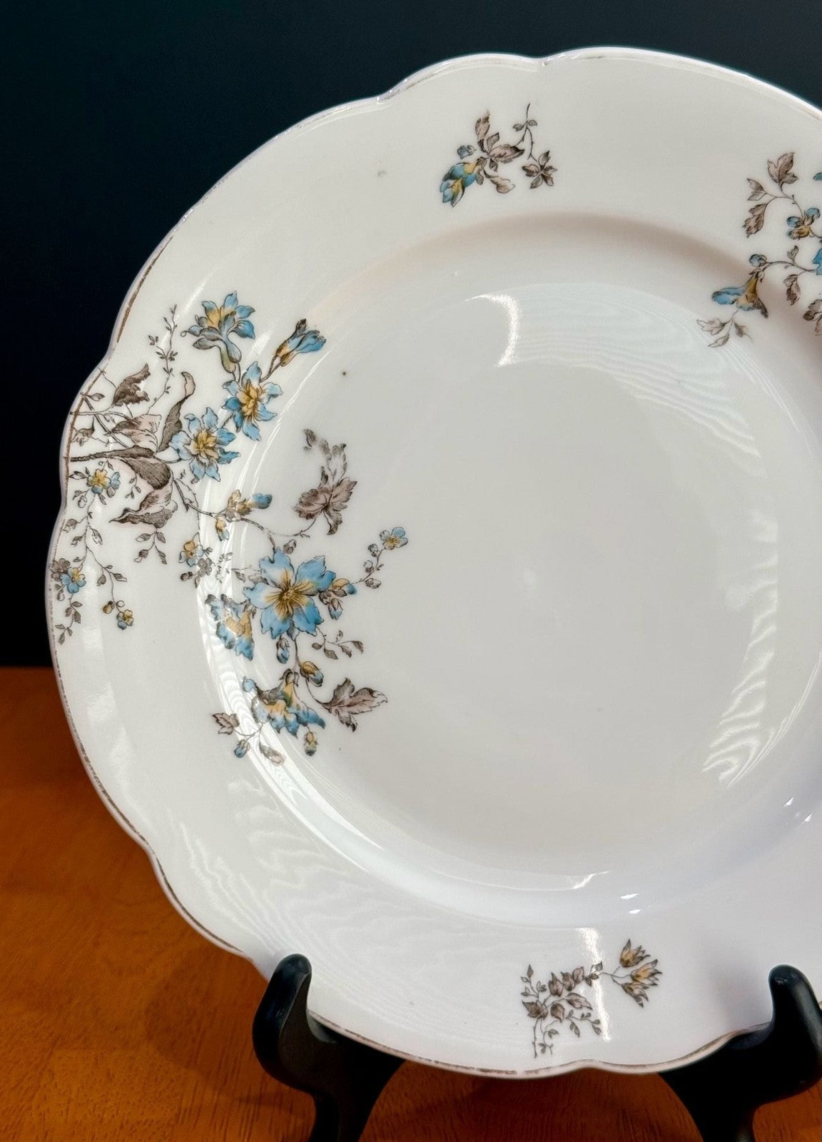 Vintage BSM Fine Porcelain Floral Scalloped Dinner Plate Blue Yellow