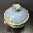 Vintage Earthenware Handmade Stoneware Pottery Lidded Crock Artisan Blue Brown