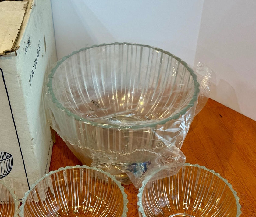 Vintage Godinger Silver 7 Piece Crystal and Silverplate Salad Bowl Set 900/4