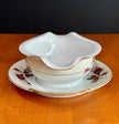 Vintage Made in Japan Moss Rose Gravy Boat with Attached Underplate Red White