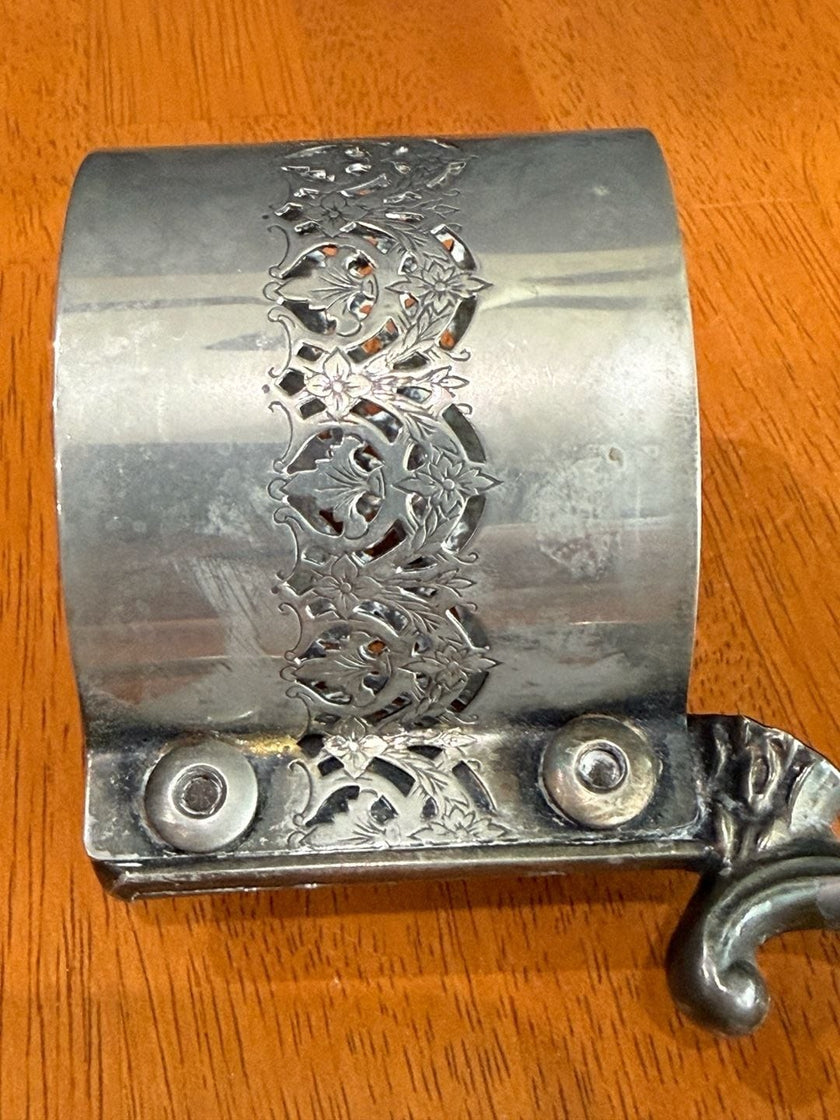 Vintage Silver Plated Filigree Glass Holder or Carafe Collar with Handle