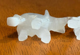 Set of 4 Vintage Hand Carved White Onyx Stone Elephant Figurines Raised Trunk