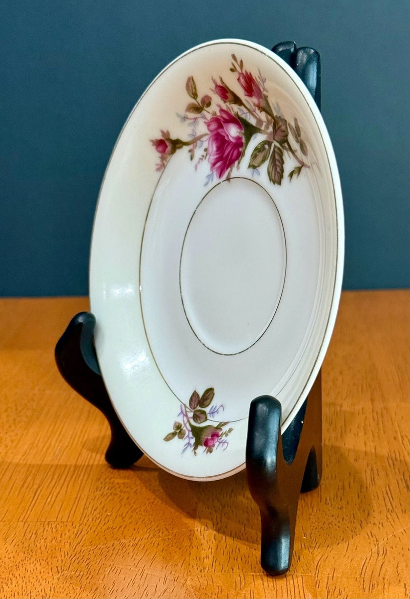 Vintage Fine China Moss Rose Pattern Teacup Saucer Made in Japan