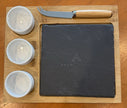 Cheese & Dip Serving Set Bamboo Board 3 Ramekins Slate Square Cheese/Meat Knife