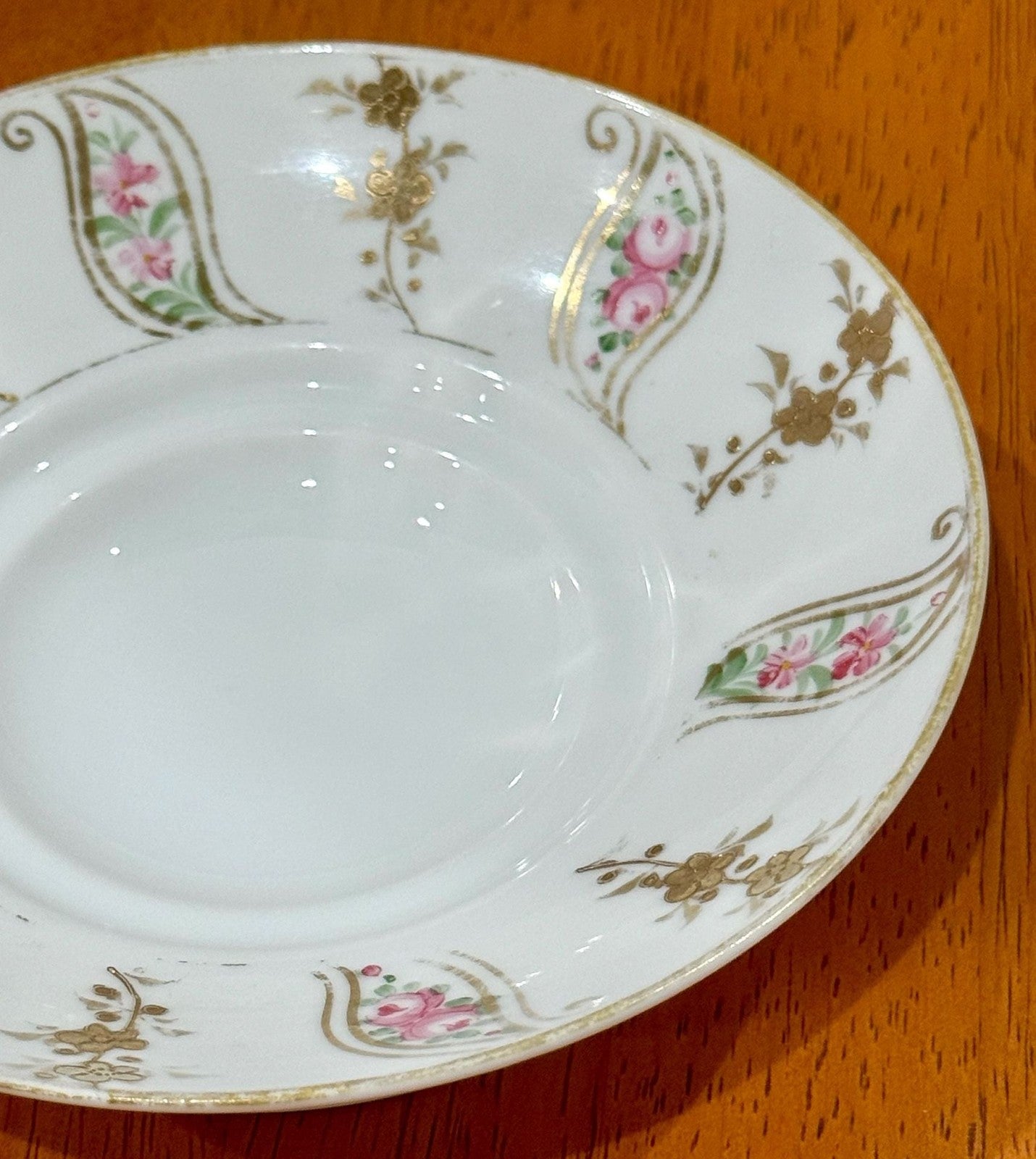 Vintage Hand-Painted Nippon Footed Saucer/Bowl with Pink Roses Gold Trim