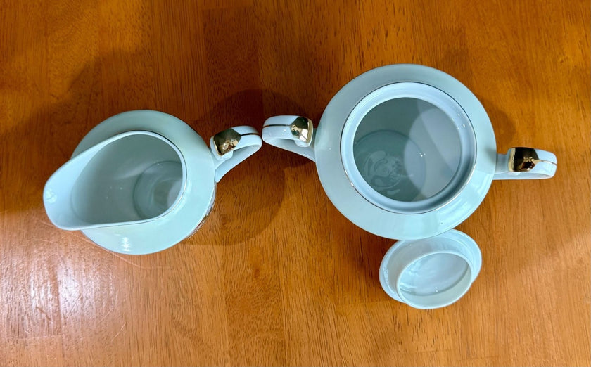 Vintage Fine China Made in Japan Moss Rose Creamer with Sugar Bowl & Lid Set