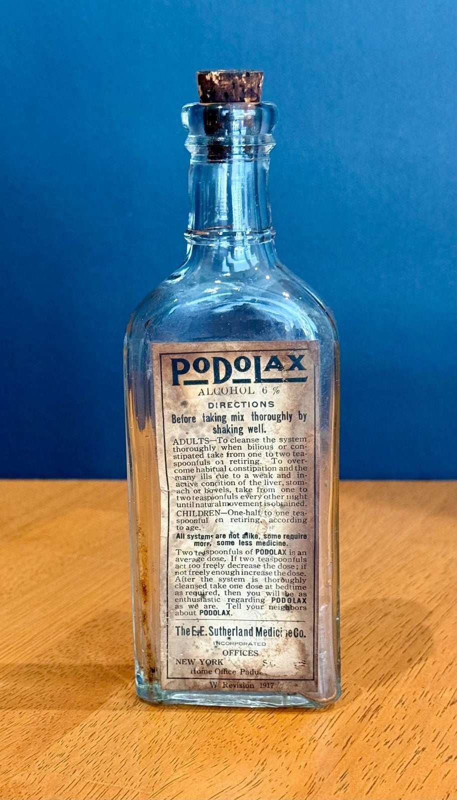 Antique Podolax Medicine Bottle E.E. Sutherland Medicine Co. with Label