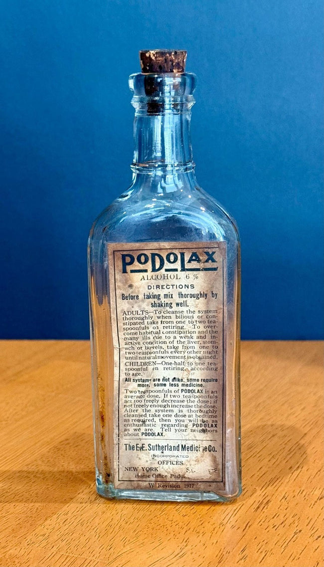 Antique Podolax Medicine Bottle E.E. Sutherland Medicine Co. with Label