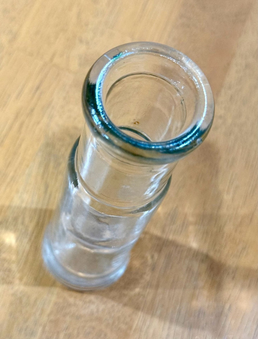 Antique Clear Glass Caper Bottle 6 Inch Cylindrical Jar