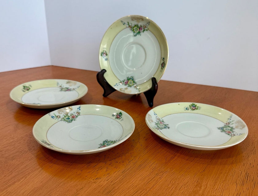 Set of 4 Vintage Hand Painted Floral Porcelain Saucers Made in Occupied Japan