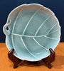 Vintage Japanese Celadon Crackle Glaze Bodhi Leaf Trinket Dish 5.5”