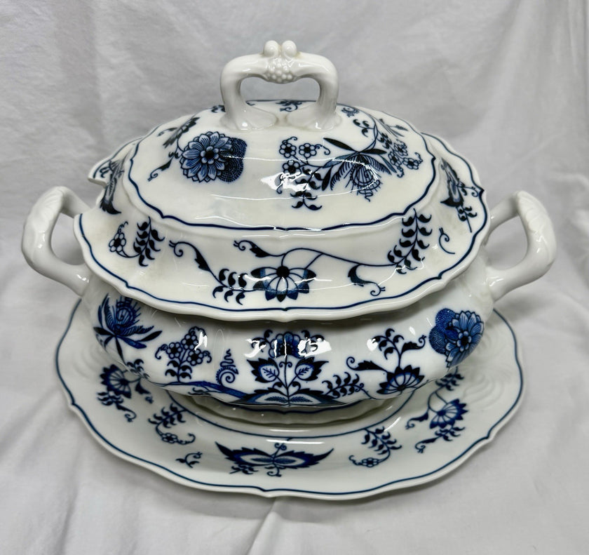 Vintage Blue Danube Oval Soup Tureen with Lid & Underplate Blue Onion Pattern