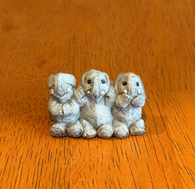Stone Critters Vintage Three Wise Elephants Figurine Hear See Speak No Evil SC-423