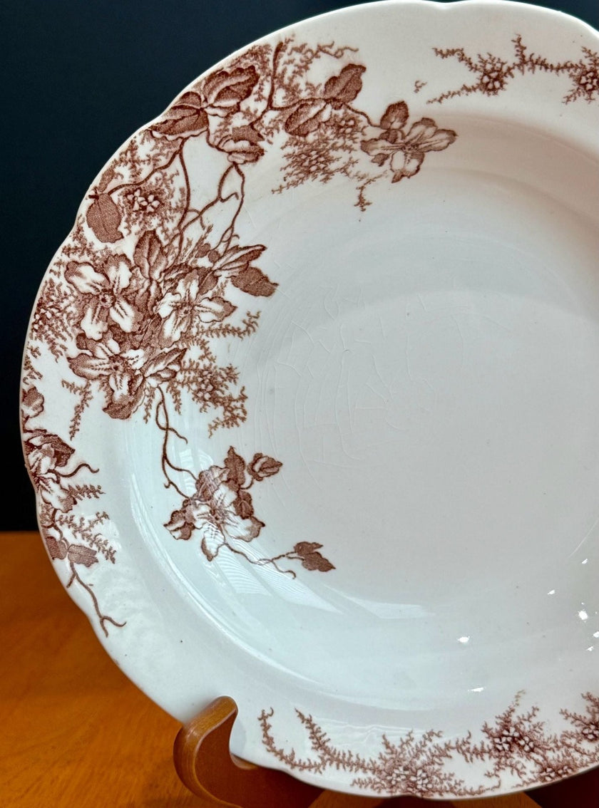 Colonial Pottery Stoke England Clifford Pattern Brown Transferware Soup Bowl