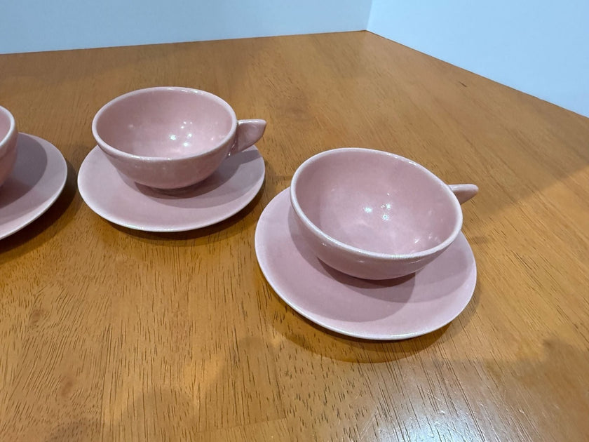 Set of 4 Vintage Mid-Century Modern Pink Tea Cup and Saucer Sets