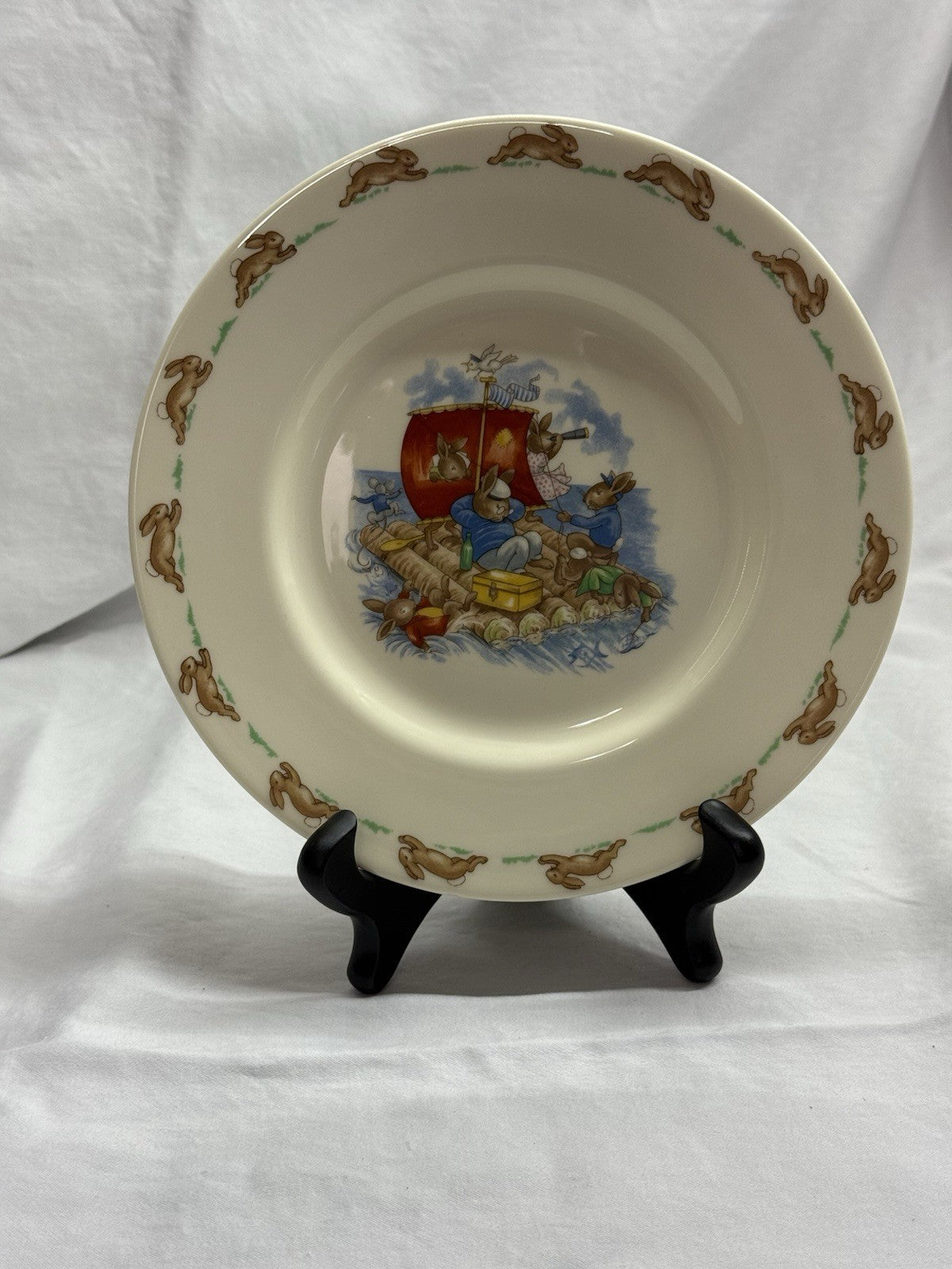Vintage Royal Doulton  Bunnykins 1936  Collectible 6 Bunny’s On A Raft  8” Plate