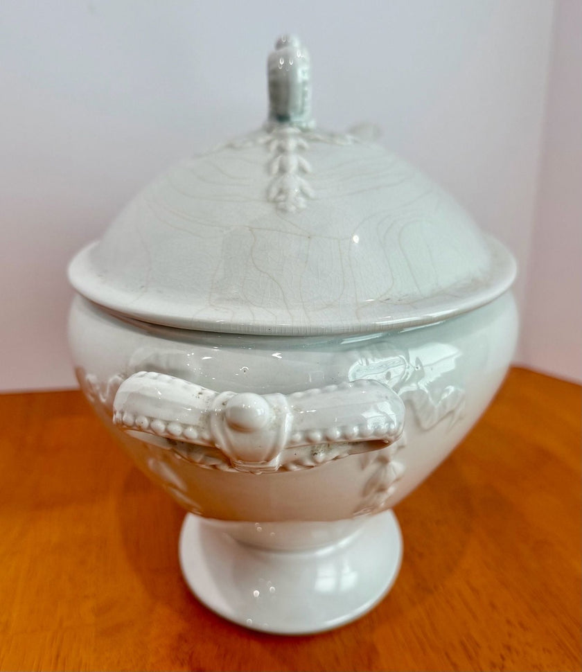 Vintage J. & G. Meakin Ironstone White Soup Tureen with Lid and Ladle