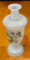 Vintage Victorian Bristol White Opaline Hand-Painted Floral Glass Vase
