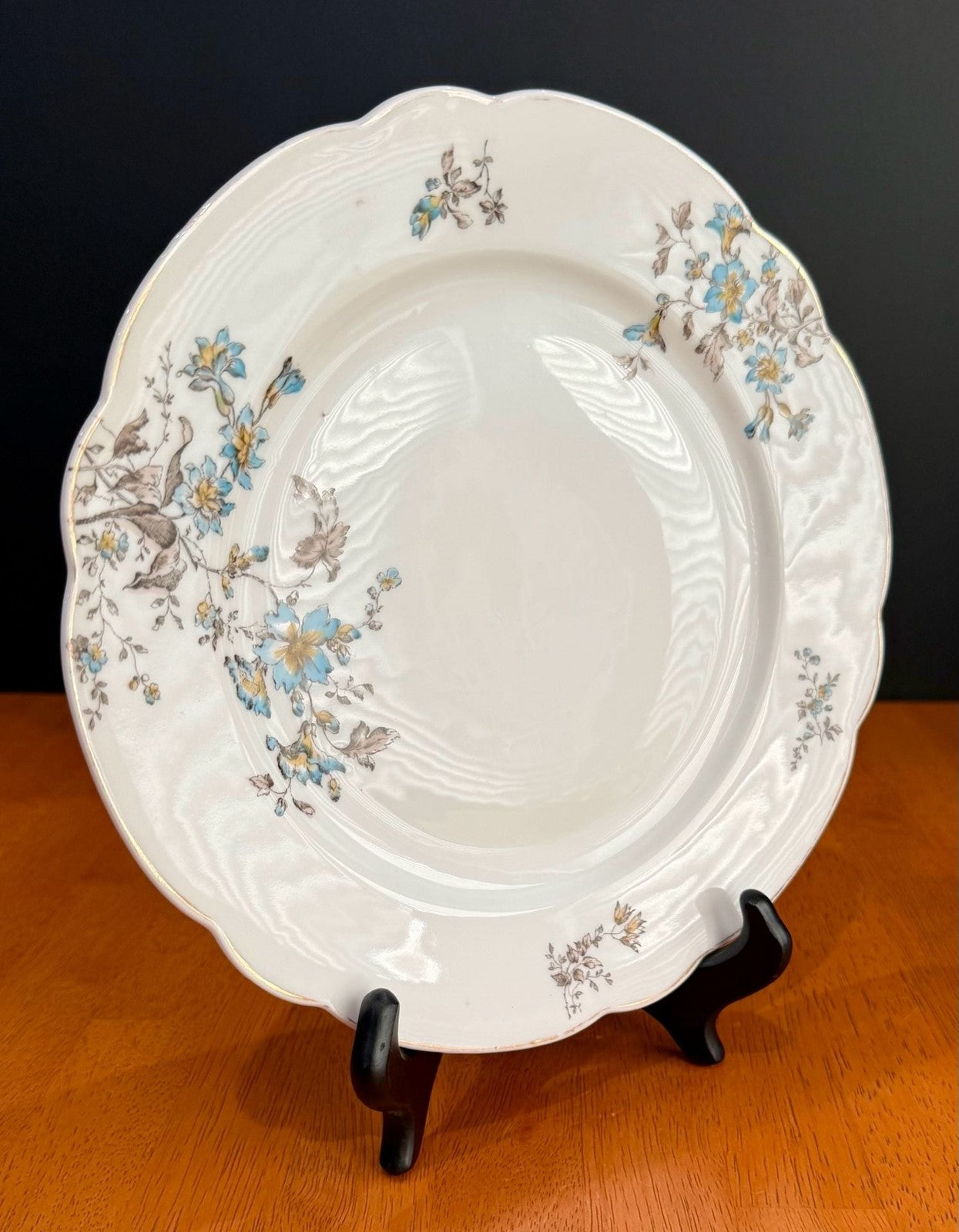 Vintage BSM Fine Porcelain Floral Scalloped Dinner Plate Blue Yellow