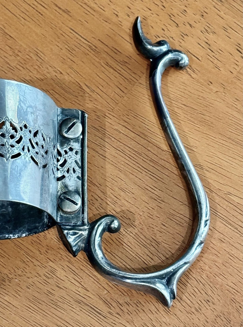 Vintage Silver Plated Filigree Glass Holder or Carafe Collar with Handle