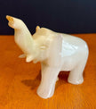 Vintage Hand-Carved Banded White Onyx Elephant Figurine Trunk Up Luck Stone