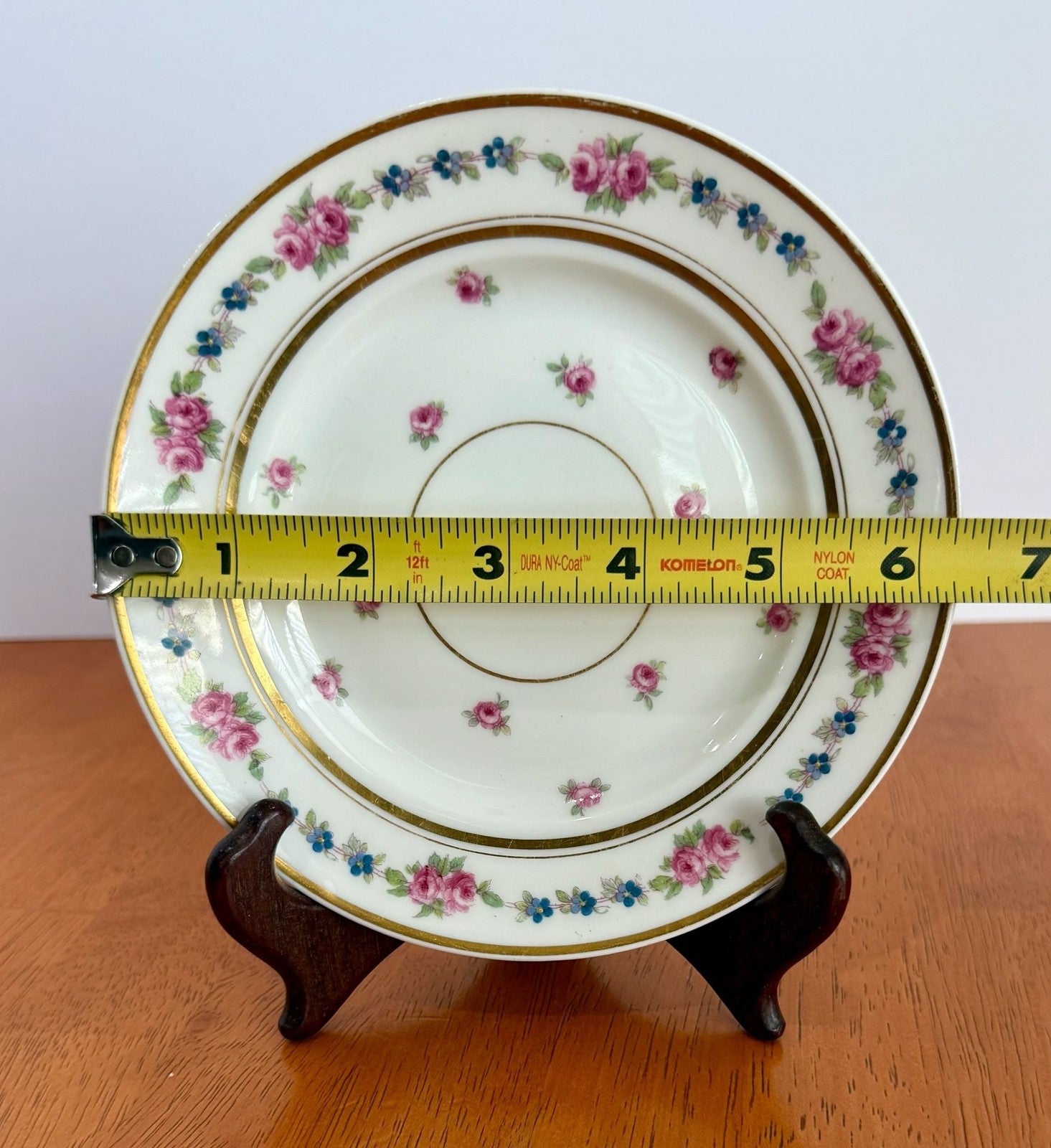 Antique D&C Limoges France Porcelain Saucer Pink Rose Blue Flower Garland