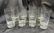 Set Of 8 Heavy Base Controlled Bubble Bottom Highball Glasses 16 oz DEK Engraved