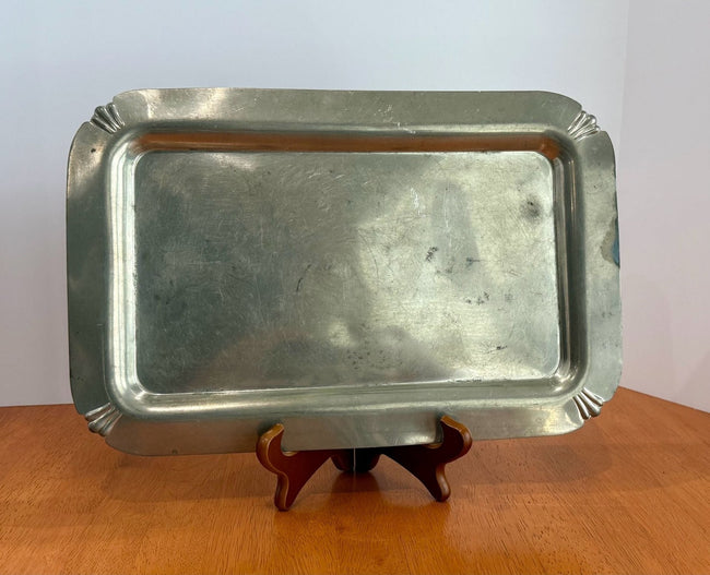 Vintage M.M.Co. Rectangular Pewter Serving Tray with Scalloped Corners