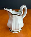 Vintage White Porcelain Creamer Pitcher Gold Gilt Trim Fluted Ribbed Design