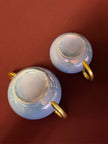 Iridescent Blue Lusterware Sugar and Creamer Set Gold Trim Handles