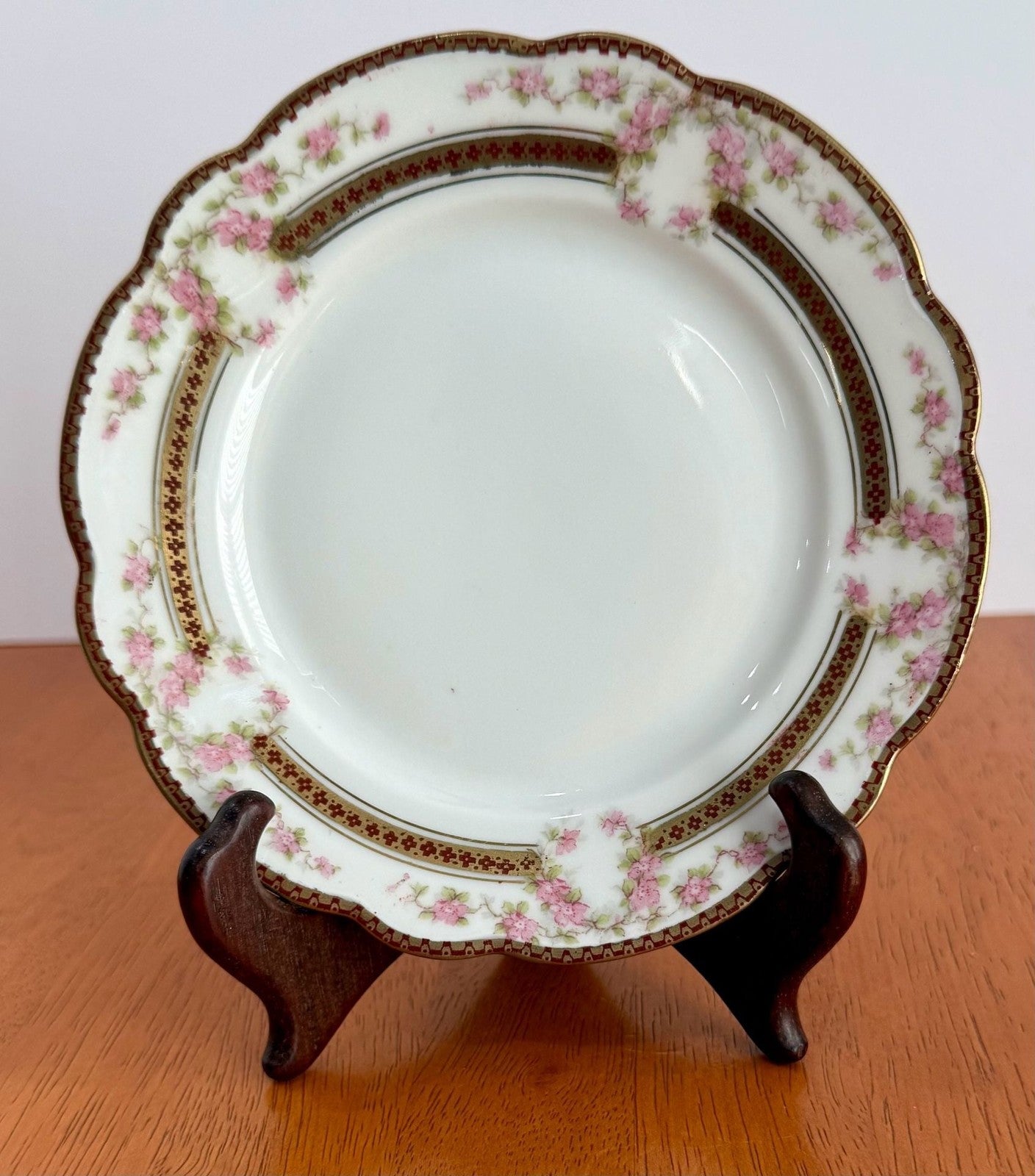 Antique MZ Austria Moritz Zdekauer 6” Bread Butter Plate Pink Roses Gold Trim