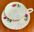 Vintage Argyle Bone China Teacup Saucer Pink and Red Rose Floral Pattern