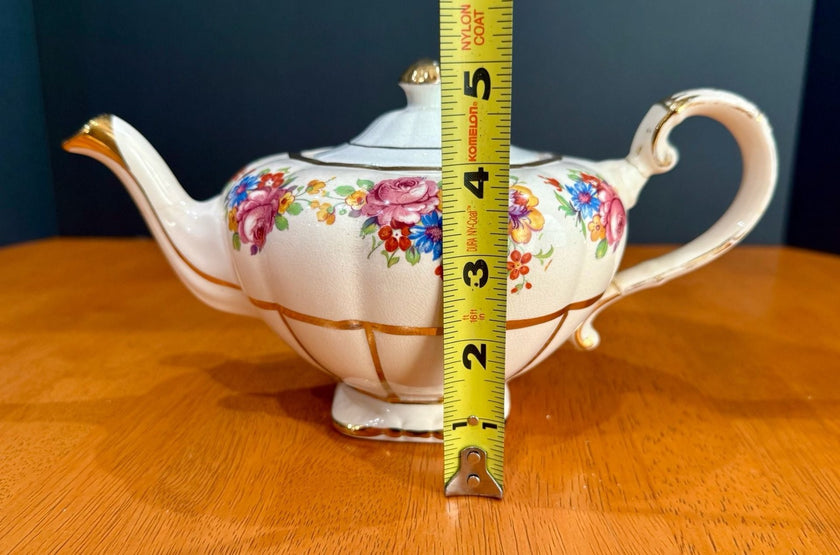 Vintage Arthur Wood Floral Design Teapot with Gold Trim #4549 Repaired