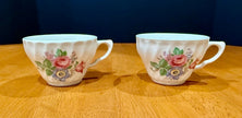 Vintage Floral Bone China Tea Cups Ruffled Swirl Design Set of 2 Roses