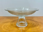 Vintage Clear Glass Pedestal Bowl Cake Stand with Beaded Hobnail Rim