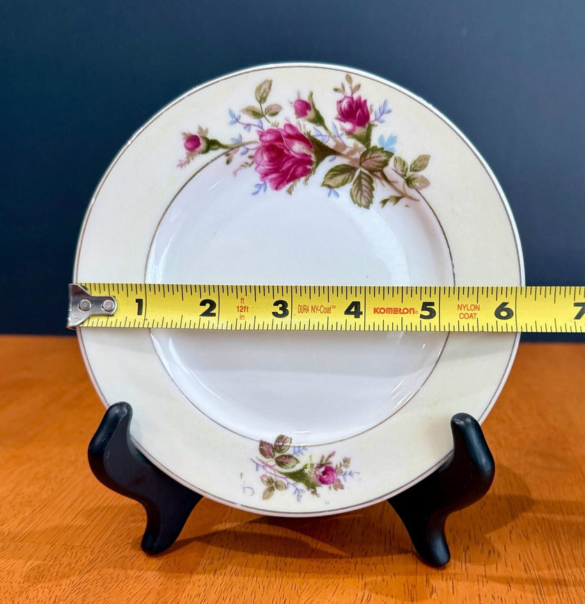 Vintage Moss Rose Pattern Bread & Butter Plate Made in Japan Gold Rim 6”