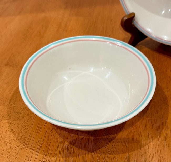 Vintage Corelle Forever Yours Cereal Bowl Set of 2 White Blue Pink Stripe