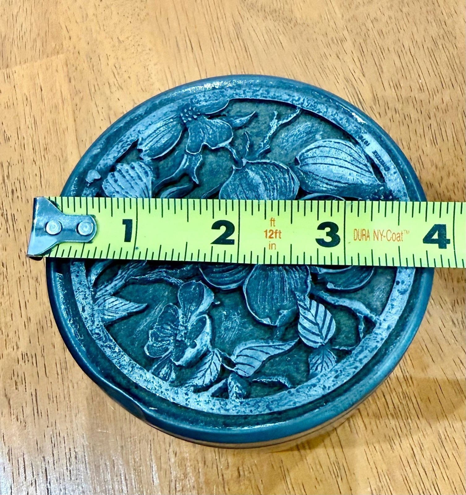 Vintage 1976 Metzke Pewter Round Trinket Box Floral Dogwood Relief Lid