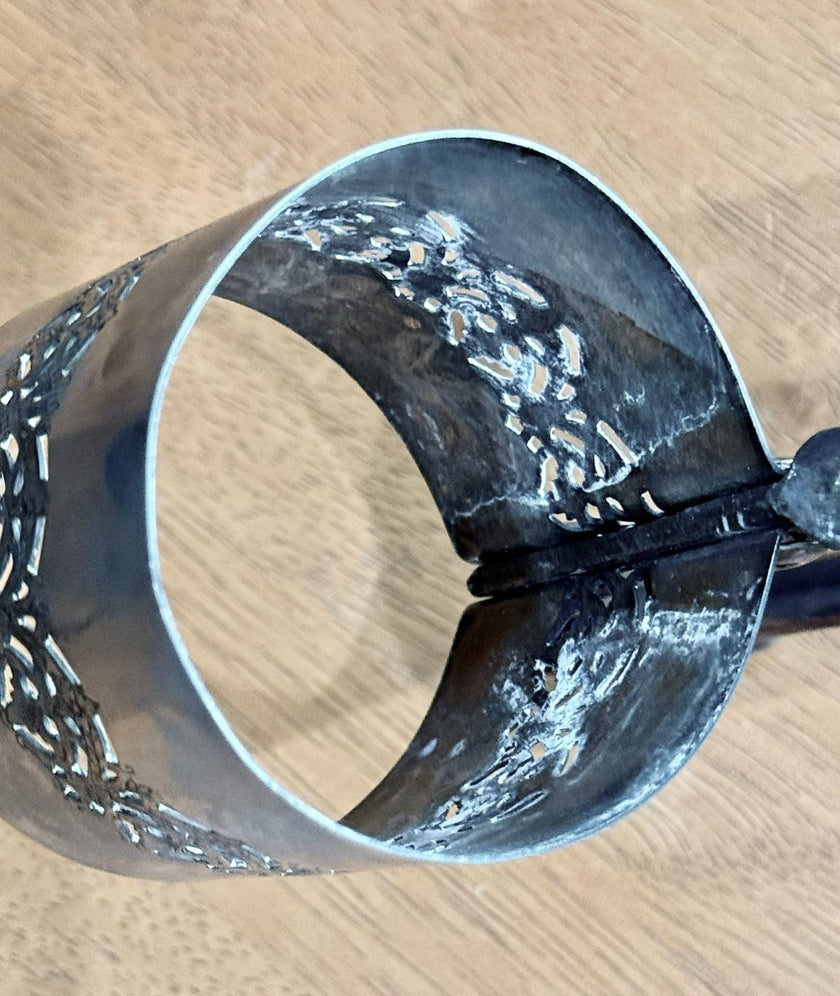 Vintage Silver Plated Filigree Glass Holder or Carafe Collar with Handle