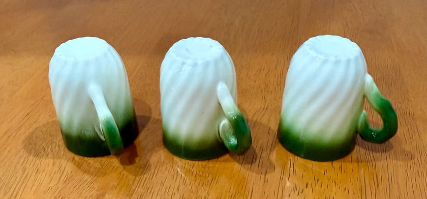 Vintage Set of 3 Green Ombre Swirl Ceramic Espresso Cups Mug Mini Teacups