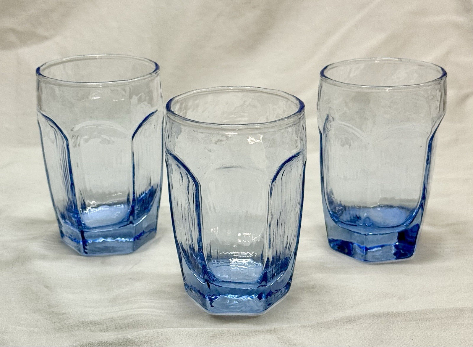 Vintage Set Of 2 Libbey Chivalry Blue Juice Glasses Set 3.75” Textured Panels