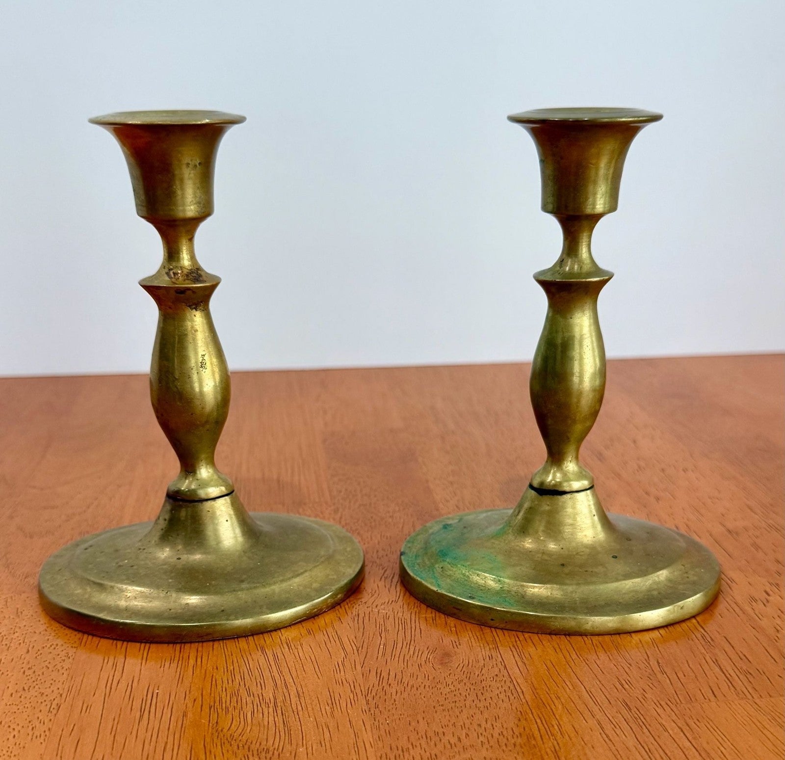 Vintage Solid Brass Candlestick Holders Set of 2