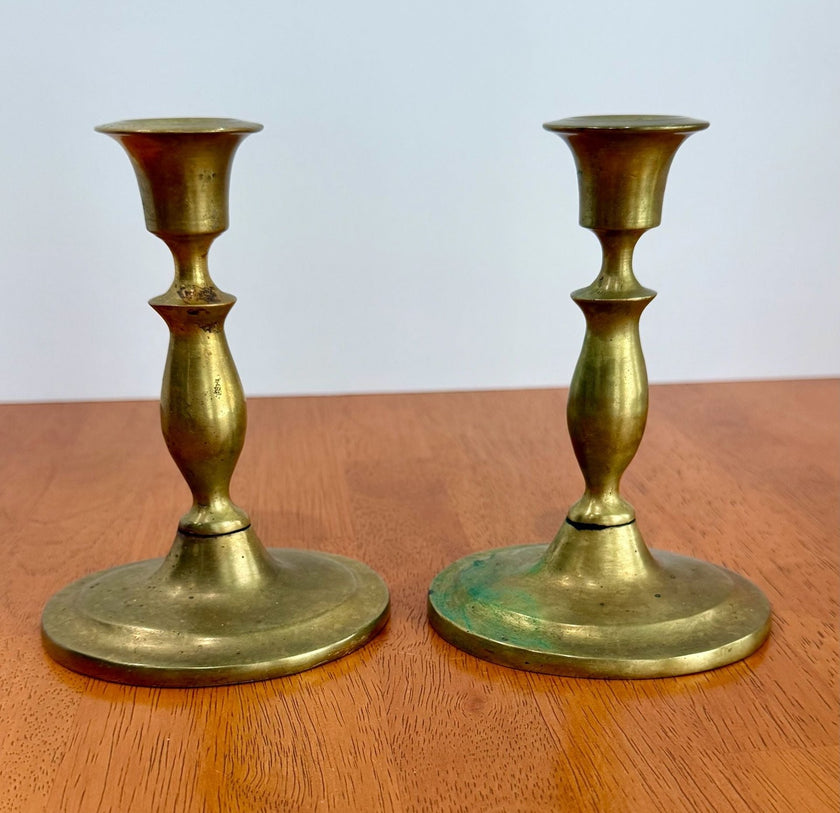 Vintage Solid Brass Candlestick Holders Set of 2