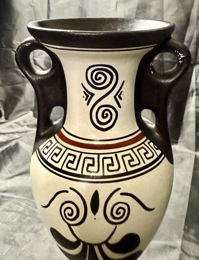 Vintage Amphora Made in Greece Hand Painted Art Pottery Greek Replica Urn Vase