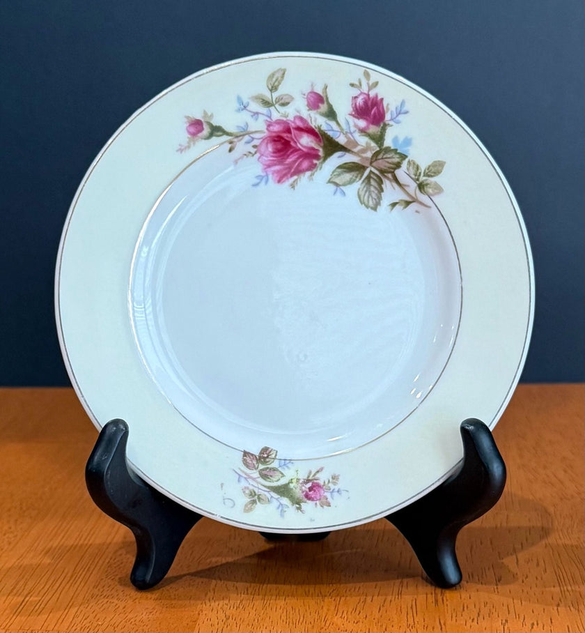 Vintage Moss Rose Pattern Bread & Butter Plate Made in Japan Gold Rim 6”