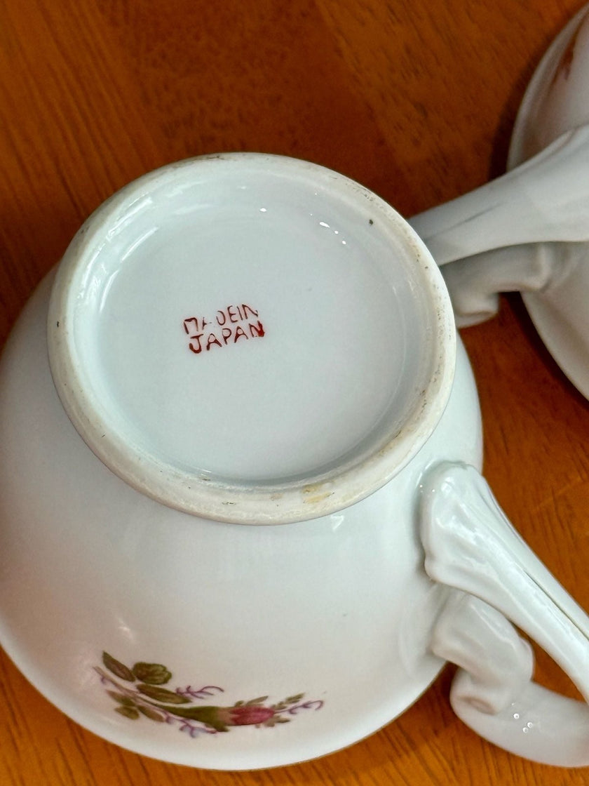 Vintage Fine China Made in Japan Moss Rose Creamer with Sugar Bowl & Lid Set
