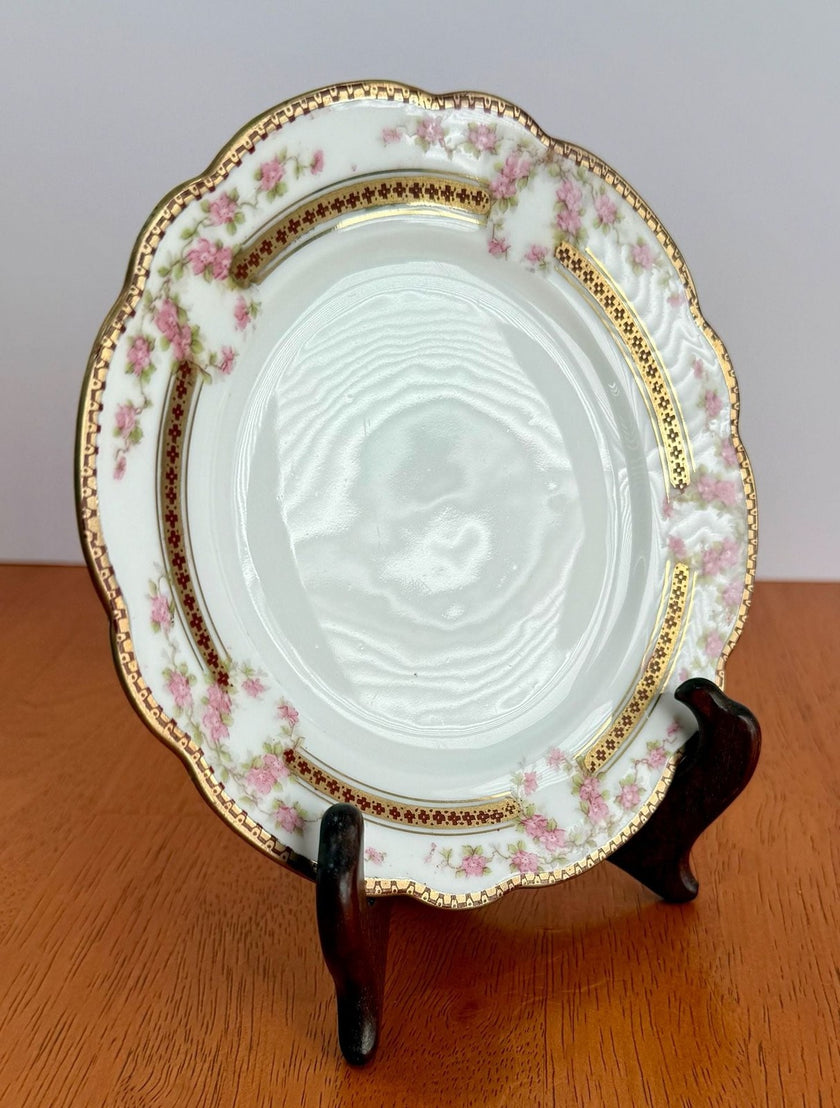 Antique MZ Austria Moritz Zdekauer 6” Bread Butter Plate Pink Roses Gold Trim